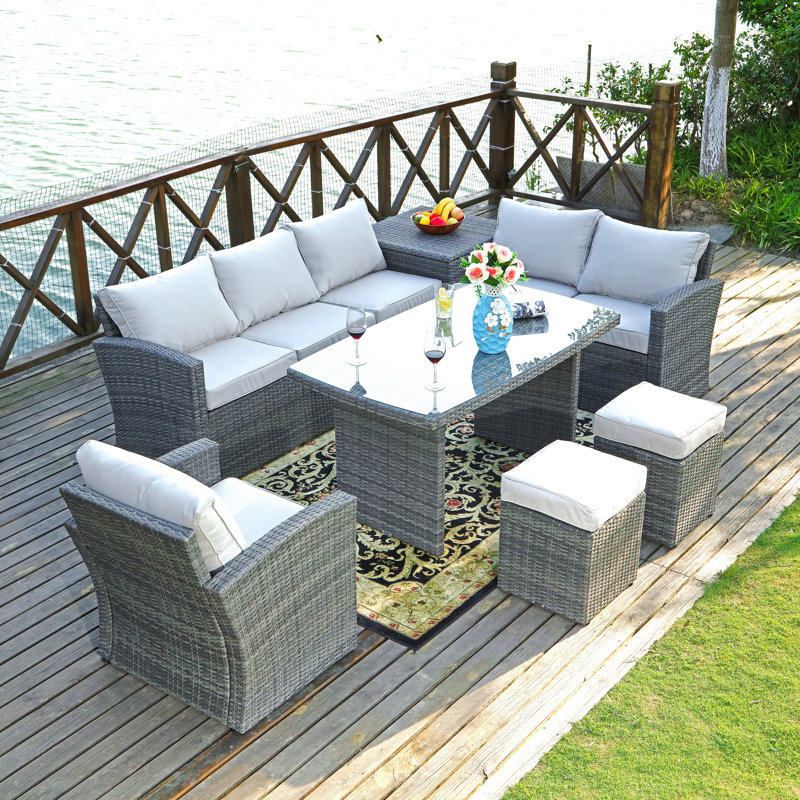 4 - Person Patio Conversation Set with Cushions, Gray, Gray