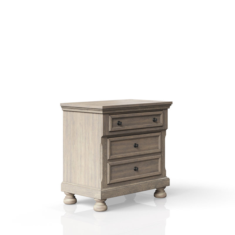 Table de chevet en bois massif et gris antique - deux tiroirs pratiques de 31 po Profondeur de l'emballage, fonctionnelle