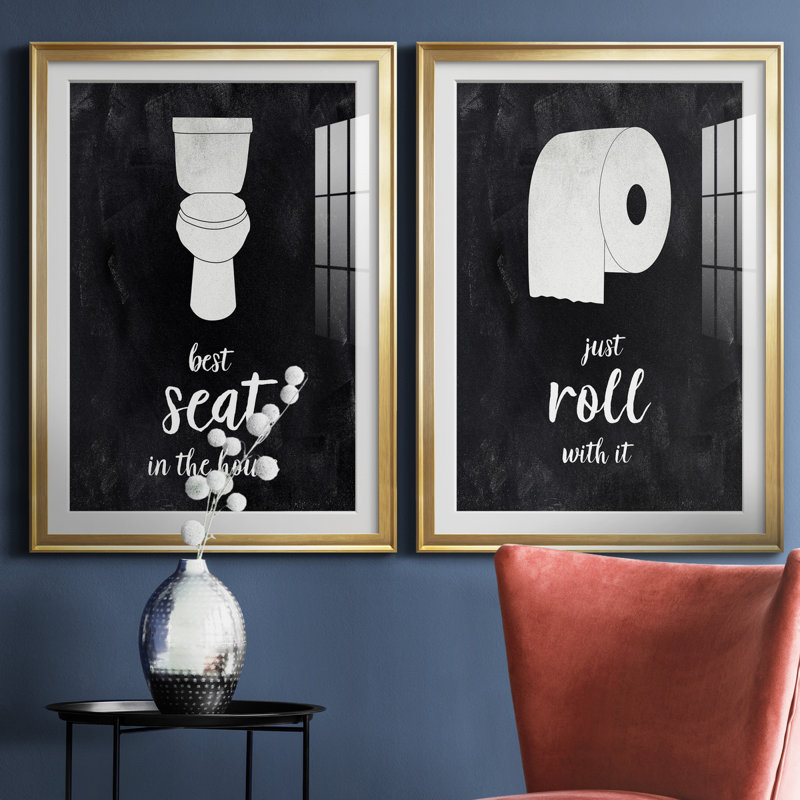 «Best Seat», ensemble de 2 reproductions d'art textuel, Impression encadrée avec passe-partout, H 30,5 po x l 85 po, Doré