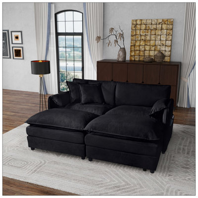 Canapé modulaire à assise profonde avec 2 repose-pieds et coussins moelleux, canapé modulaire pour causeuse pour salon, appartement, bricolage