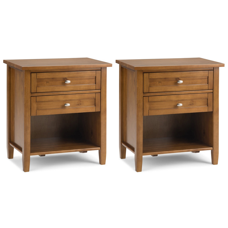 Table de chevet transitionnelle en bois massif brun clair Hettie 24 po (ensemble de 2), Marron clair