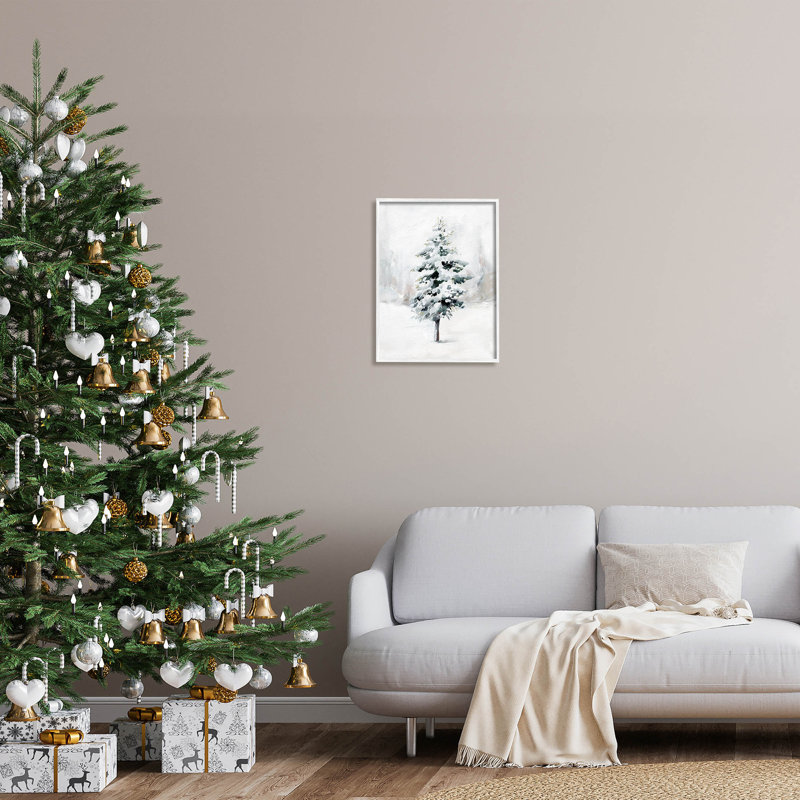 Wintery Snow Tree Scene at-159, H 20 po x l 16 po x P 1,5 po, Giclée encadrée blanc bord de mer