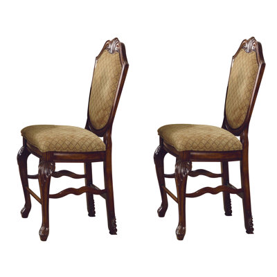 Paire de chaises sophistiquées à hauteur de comptoir - beige et cerisier, dossier arqué, tabourets élégants classiques et élégants de 2 dossiers ergonomiques