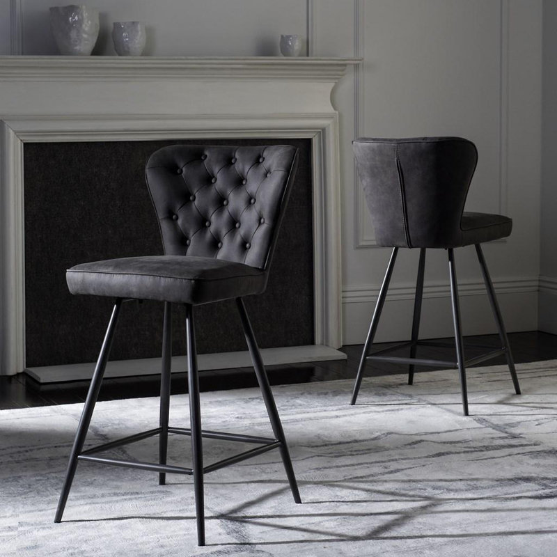Tabouret de comptoir pivotant en cuir Mid Century H 26 po Ashby