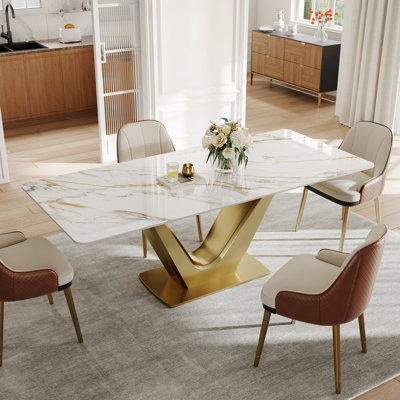 Randahl 71'' L Modern Rectangular Stone Top Dining Table for 6