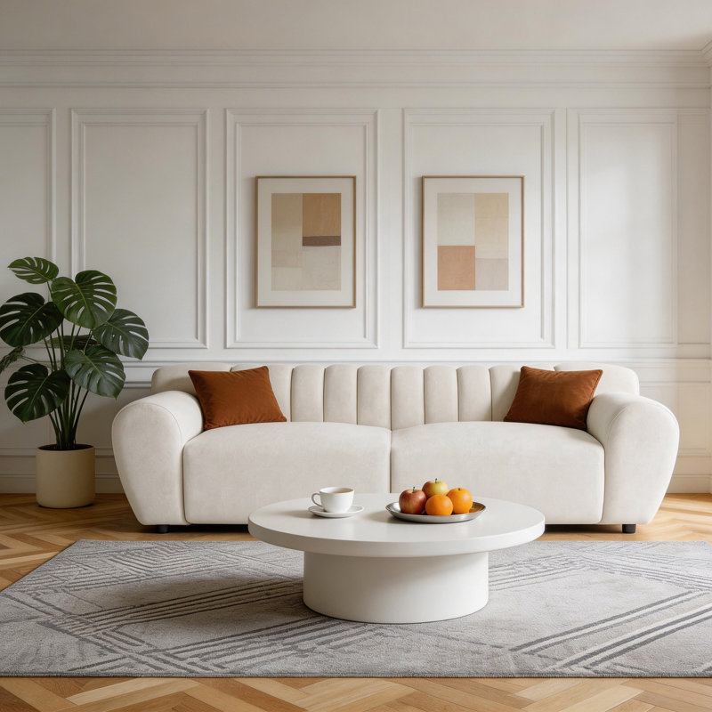 Glamour Contemporary Vertical Channel Tufted Sofa, Beige, 3