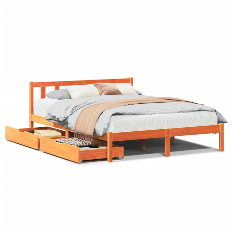 Solid Wood Storage Bed, Kingsize (5'), Wax Brown