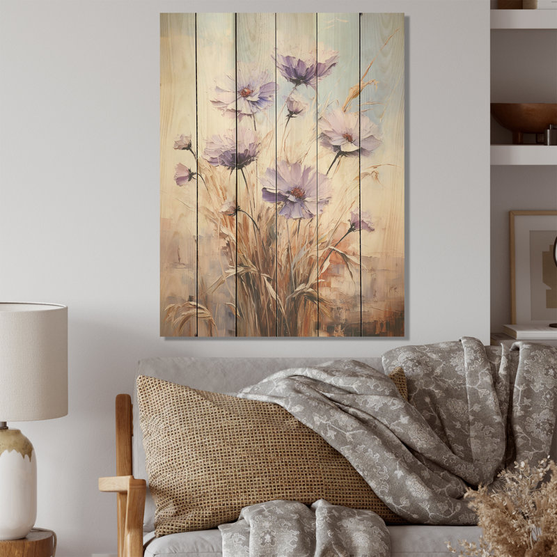 Blue And Purple Cornflowers Symphony I - Cornflowers Wood Wall Art On Natural Pine Wood, 40" H x 30" W