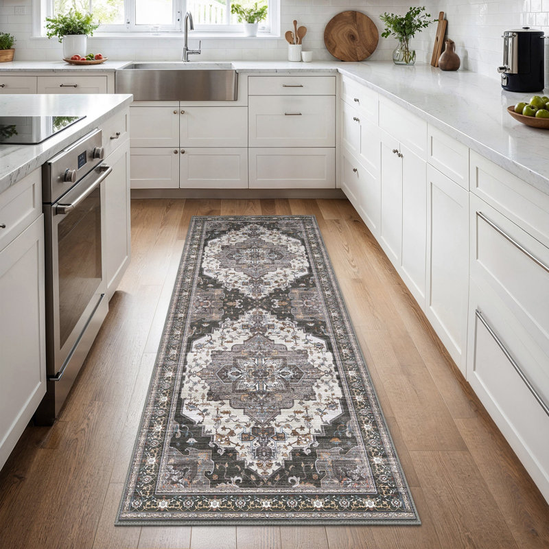 Machine Printed Area Rug, Runner 60 x 120 cm, Black/Grey/Beige