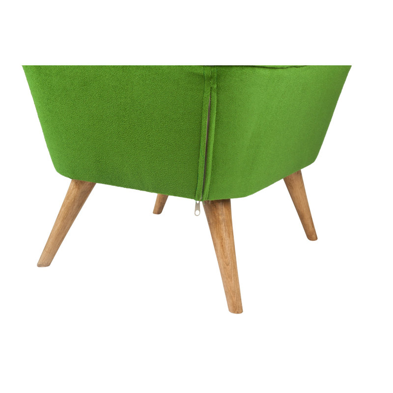 Pouf élégant en bois massif avec tissu vert 100% polyester, 22,4 po x 17,7 po x 17,7 po | 32 mousses en mousse pour plus de confort | Tissu facile à nettoyer et pieds en bois durable | Parfait pour le salon, la chambre à coucher ou les espaces de détente
