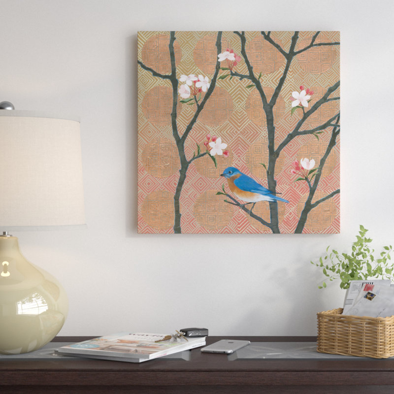 « cerise fleurs i », impression sur toile tendue, H 18 po x l 18 po x P 1,5 po, Toile avec cadre noir, Pas de tapis