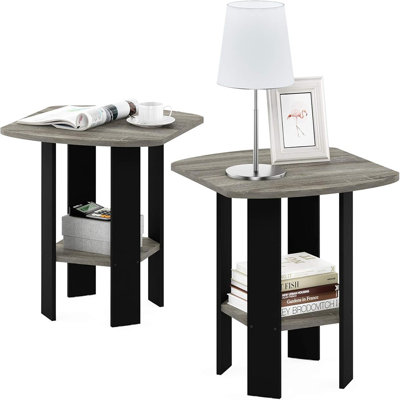 Ensemble de tables de bout à 2 niveaux Simple Design (paquet de 2) - chêne français gris / noir