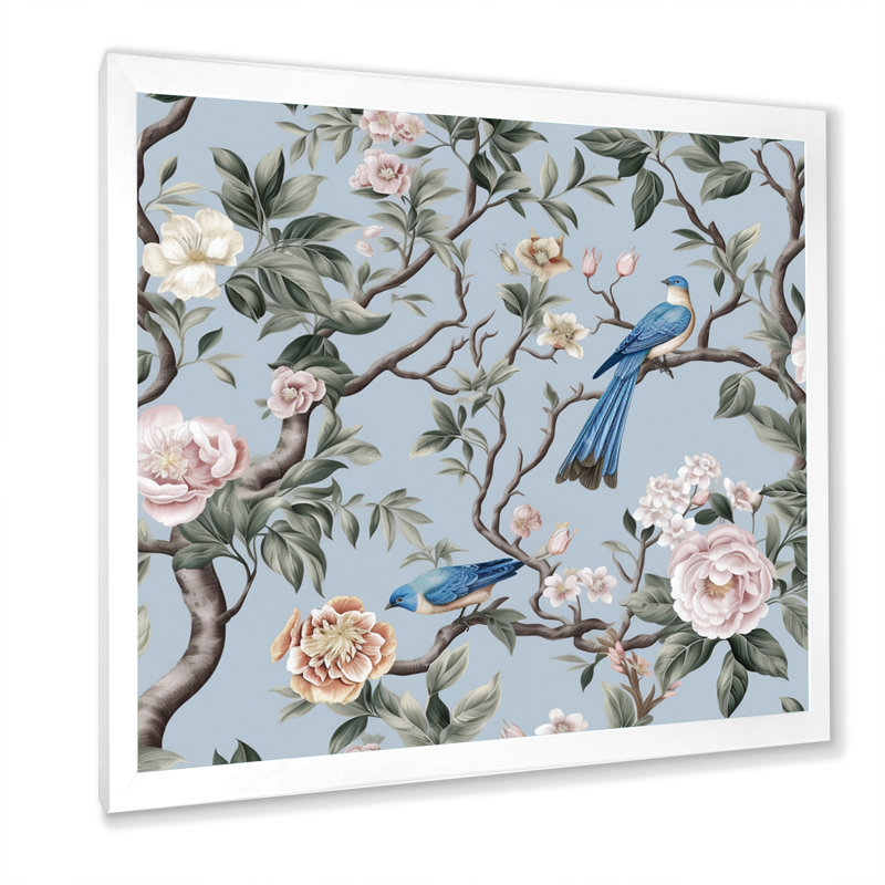 Minimalisme, oiseau sur fleurs V - impression, Cadre simple blanc, H 30 po x l 30 po x P 1 po
