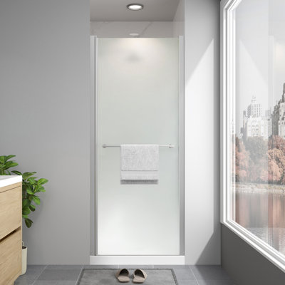 Porte de douche battante à cadre pivotant en nickel brossé de 24 à 26 po x H 72 po en nickel brossé avec verre trempé givré de 1/4 po