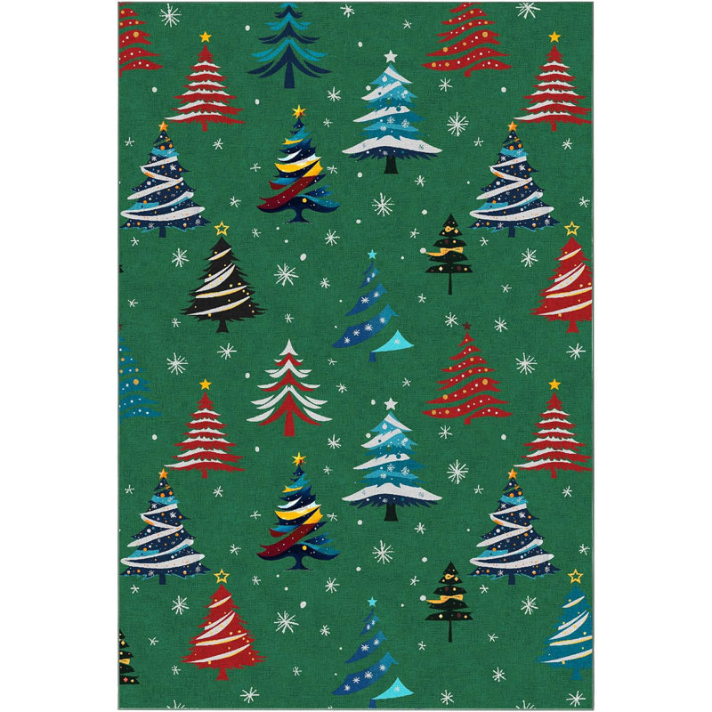  Rug, Christmas Rugs with Xmas Tree Pattern for Holiday Decor, Non Slip Low Pile Washable Rug for Kitchen, Entryway, Living Room, Bedroom, 