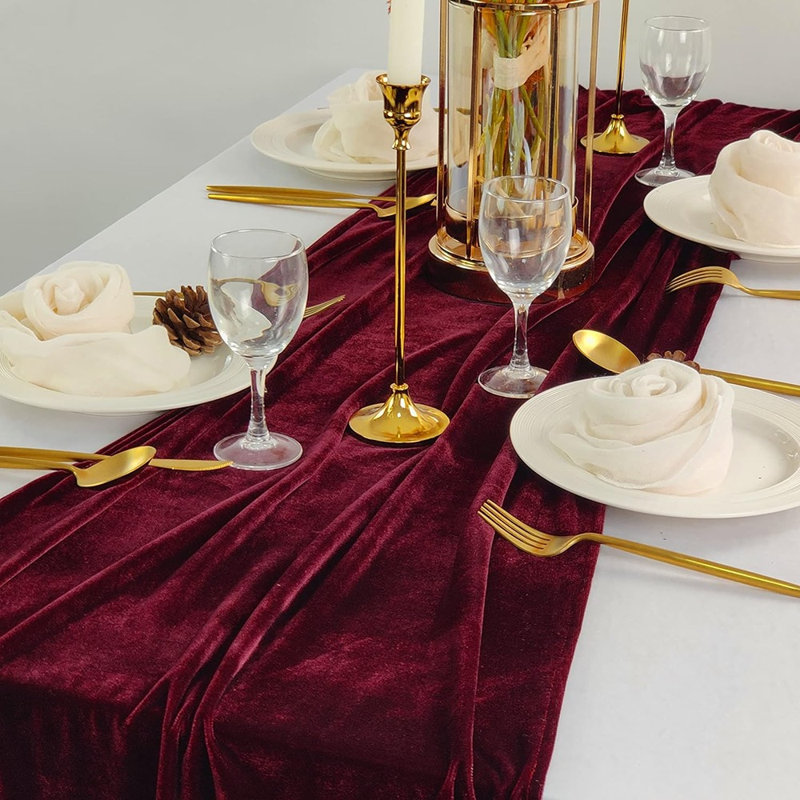Velvet Wedding Table Runner – Burgundy – Holiday Party & Home Table Decoration