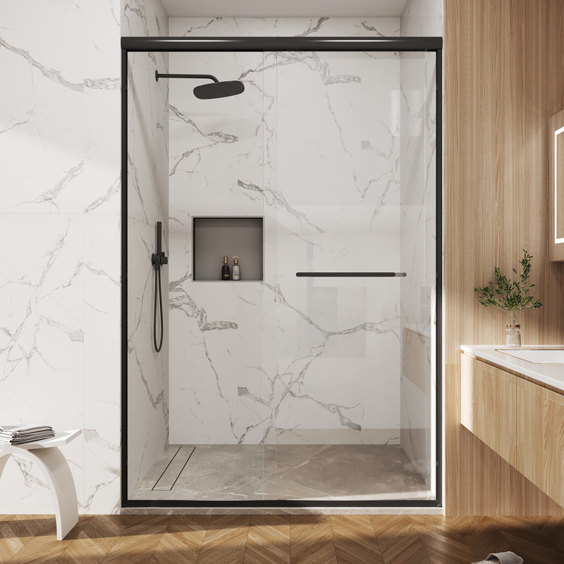60"W x 72"H Double Sliding Shower Door Aluminum Alloy Material Matte Black Finish 0.24" Tempered Glass Shower Door