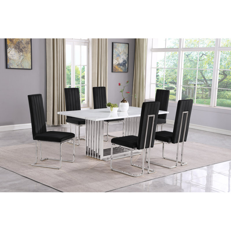 Ensemble de salle à manger Gagner, 7, Noir / argent, Argent