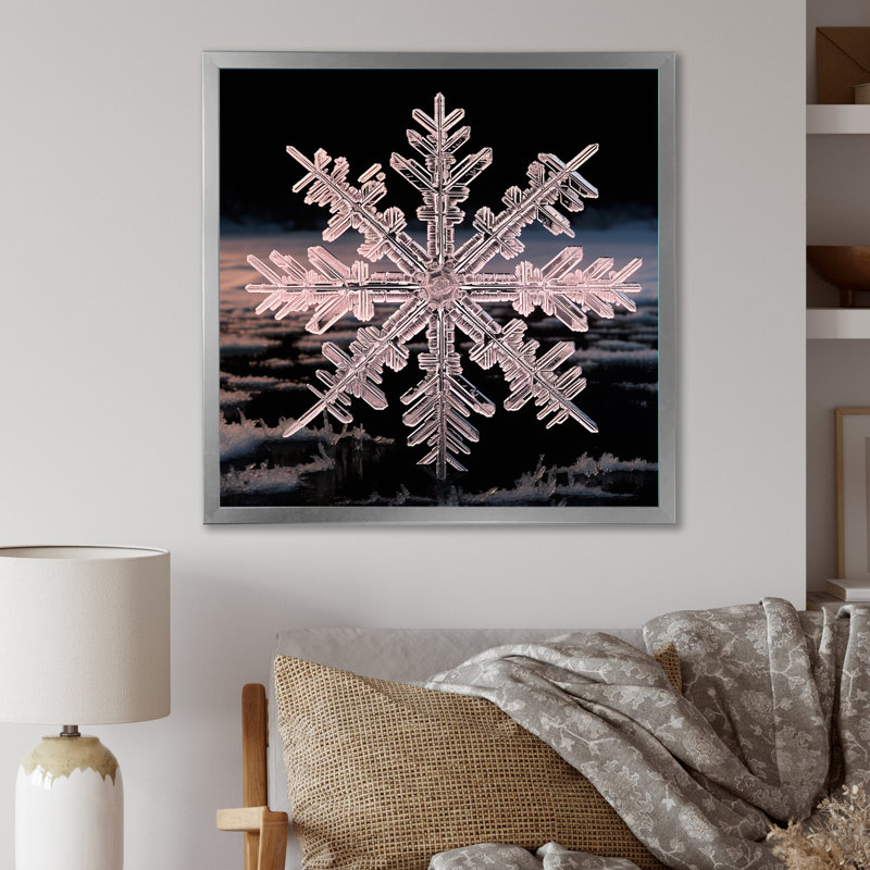 Cristal flocon de neige tranquillité II - paysage d'hiver, Cadre flottant noir, H 30 po x l 30 po x P 1,5 po