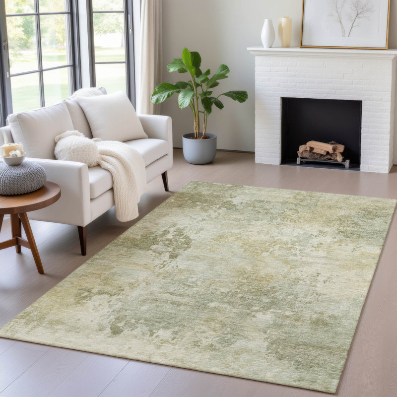 Tapis de sauge Xhevrie intérieur / extérieur lavable à la machine, Rectangulaire 8 pi x 10 pi