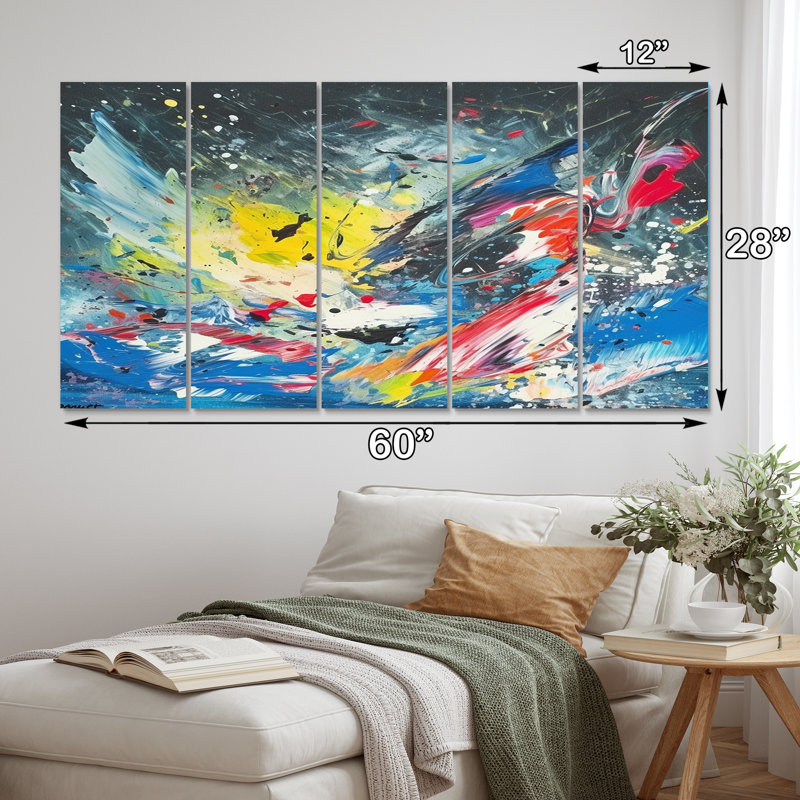 «Contemporary Here Abstract Abstract Expressionism II», reproduction d'art sur toile abstraite - 5 panneaux égaux