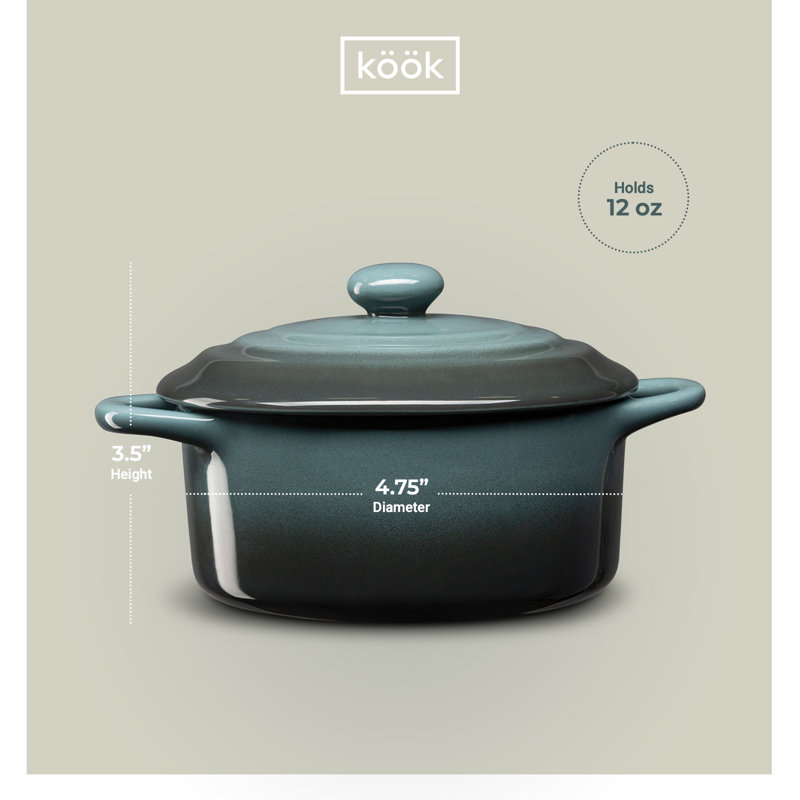 12 oz. Kook Mini cocottes en céramique avec couvercle, Dégradé gris