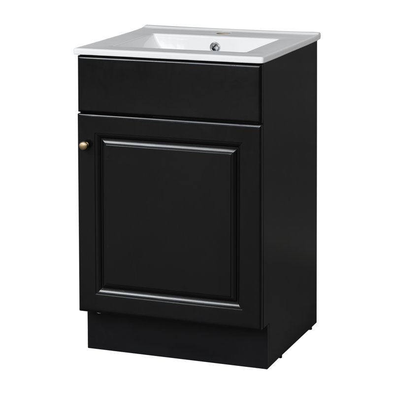 20" Single Bathroom Vanity With Ceramic Top, Black