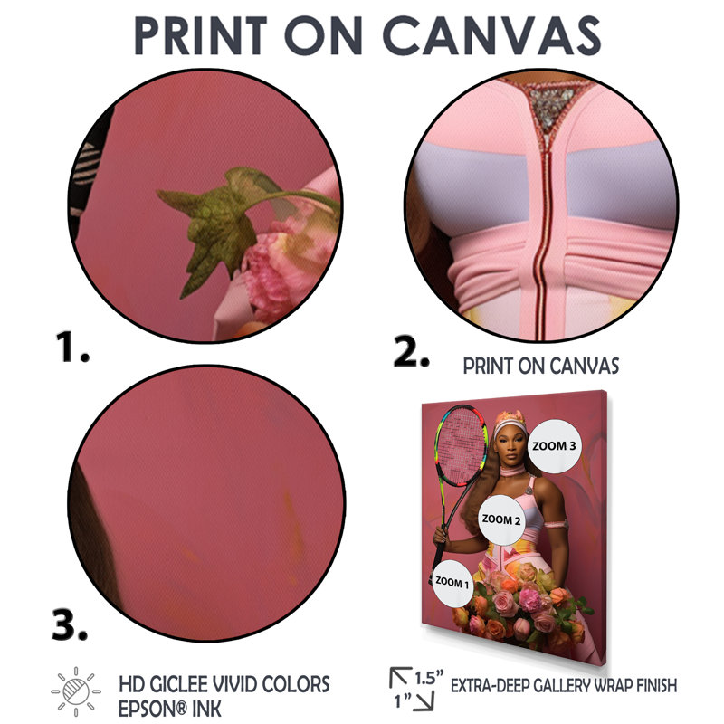 Serene avec roses roses et raquette de tennis, Cadre flottant noir, H 32 po x l 24 po x P 1 po