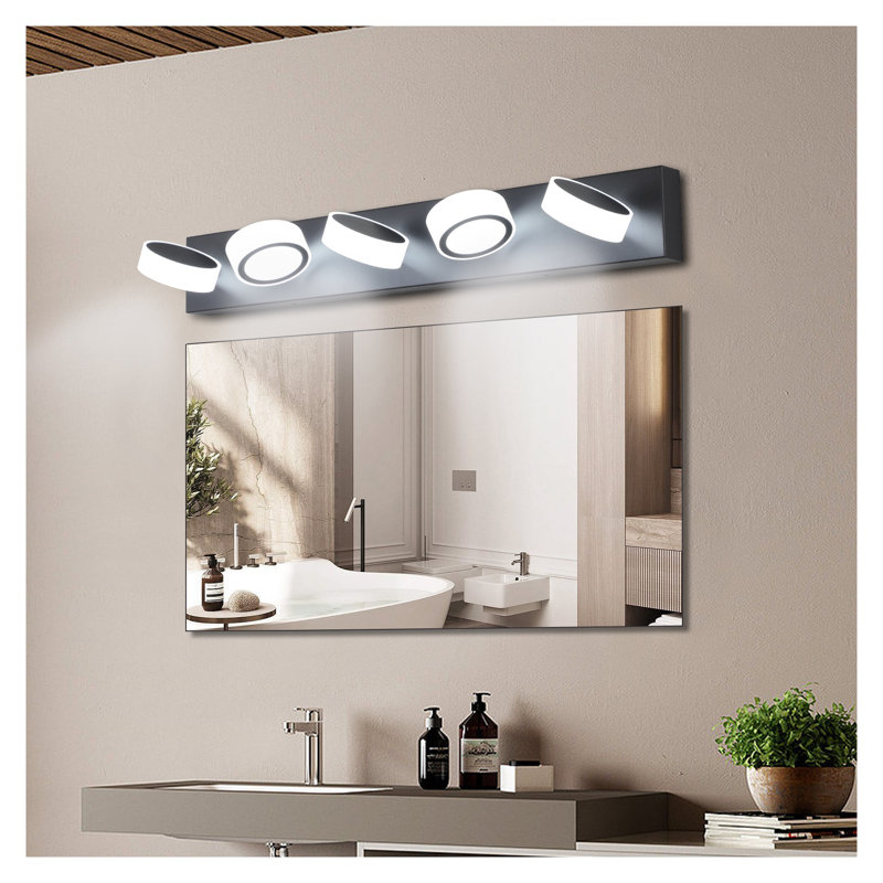 Luminaire de salle de bain 37 po à 5 lumières DEL moderne 37 po, noir élégant pour miroir, douche et décor de salle de bain