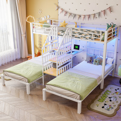 Triple Bunk Bed 90 x 200 cm with LED Lights