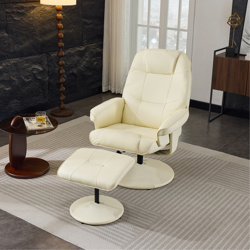 Massage Recliner Chair With Ottoman, 360° Swivel PU Leather Reclining Chair With Wrapped Base, 5 Point Vibration Massage, Seat Heating And 140° Adjustable Backrest For Home Or Office
