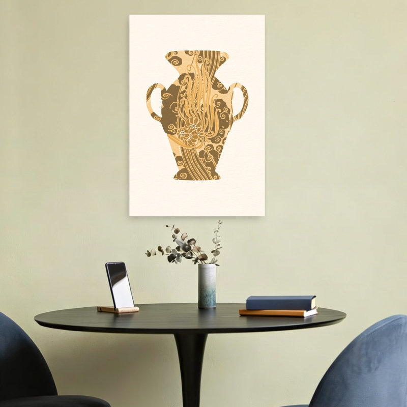 Golden Floral Vase Classic Elegant Organic Chrysanthemum Flower Wall Art Print 1 Piece Wrapped Canvas Wall Art