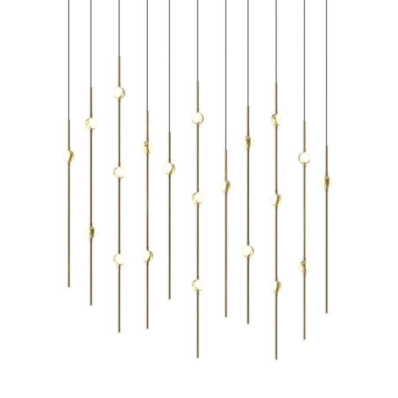 Constellation - Luminaire suspendu rectangulaire 36 po Aries - 3000K - Câble 240 po, Acrylique blanc optique, Laiton satiné