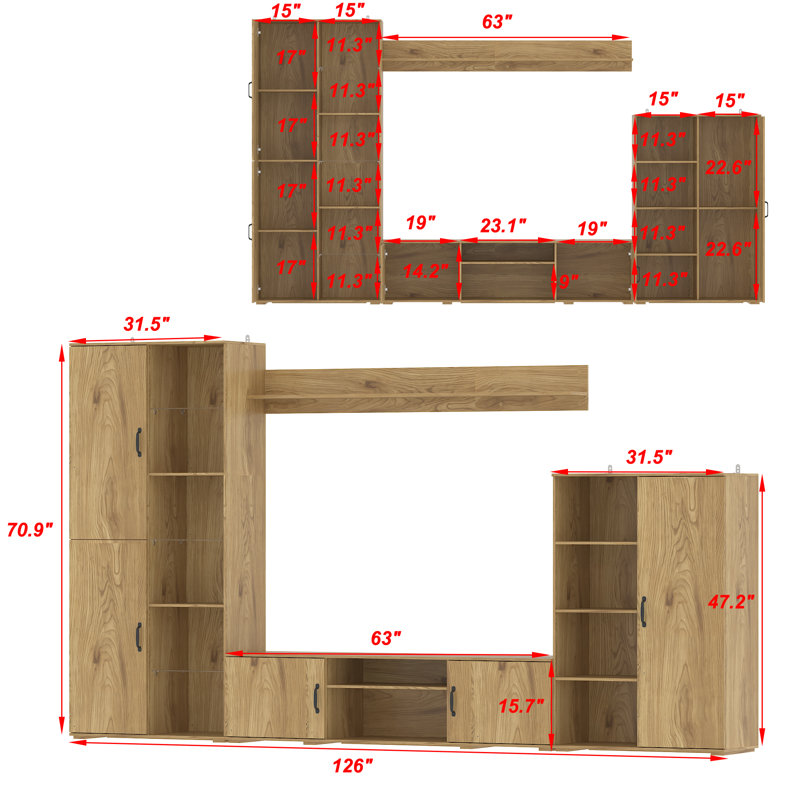 126'' W Entertainment Center With Versatile Display & Concealed Storage