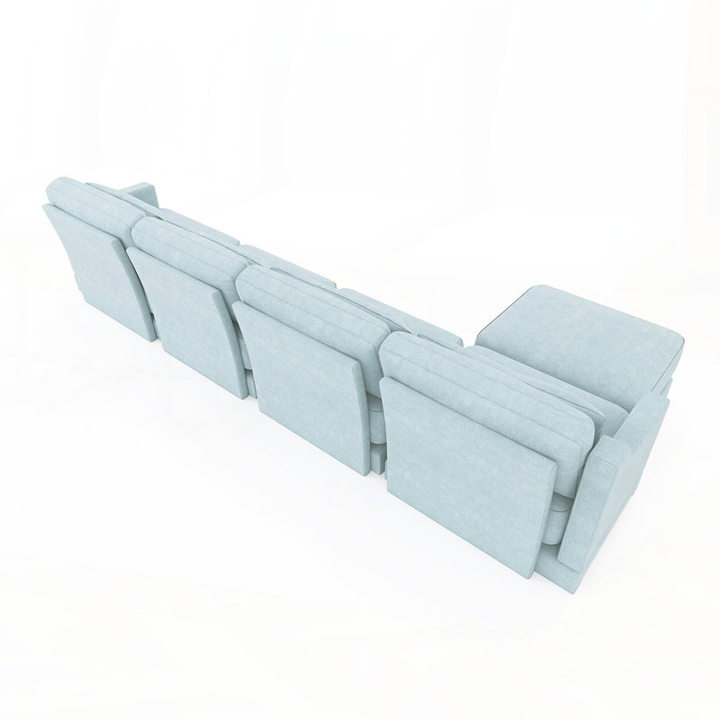 Élégant canapé rembourré en chenille avec design modulaire et repose-pieds assorti pour plus de confort, Chenille bleu ciel