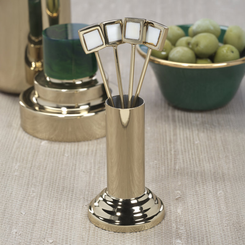 Envee 4-Piece Set Cocktail Picks with Stand, Gold