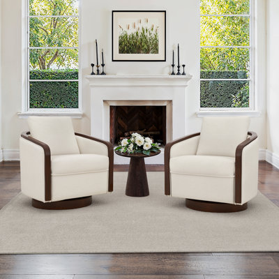 Dove Upholstered Swivel Accent Chair With Wood Base (Set Of 2)