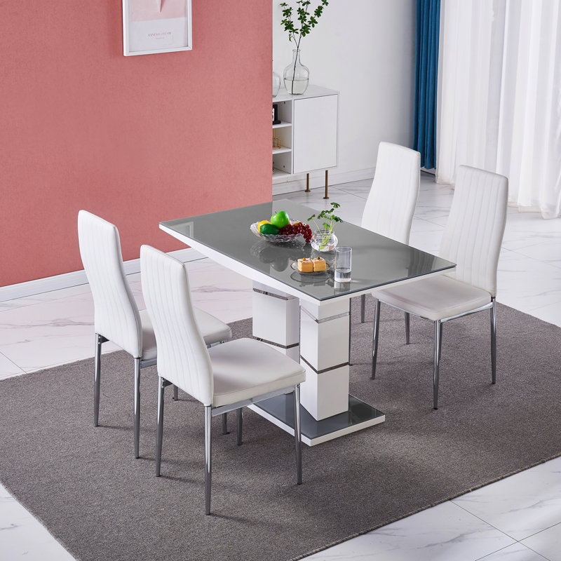 Tsaile 4 - Person Dining Set, Grey, White