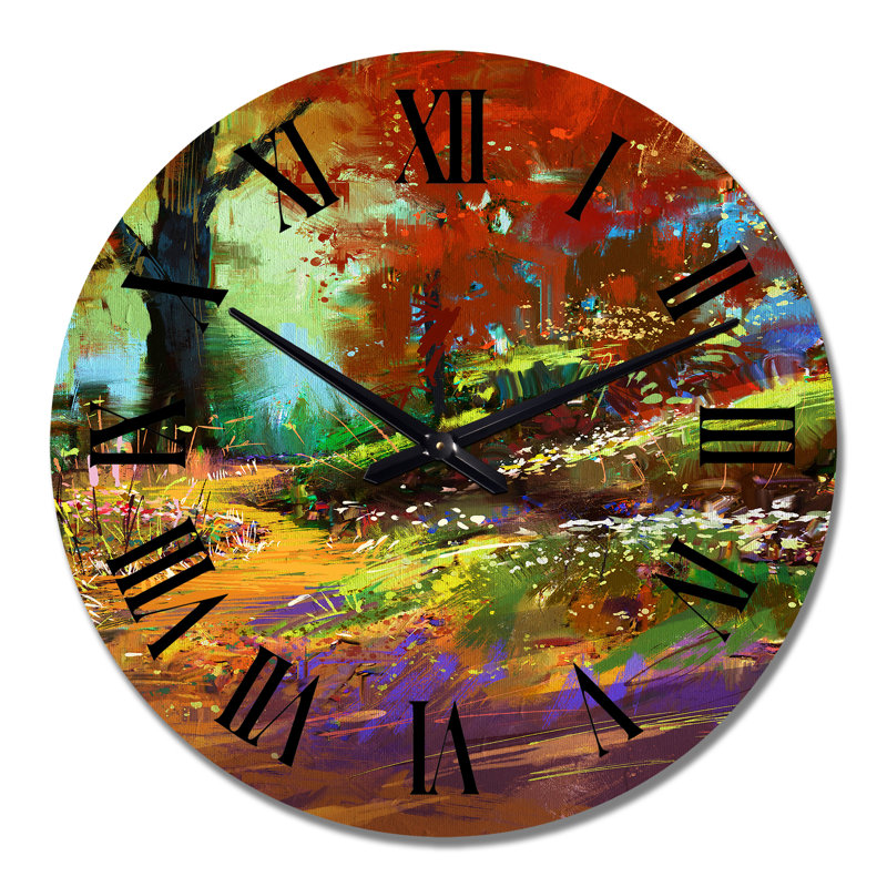 Forêt d'automne colorée en rouge, vert et orange - Horloge murale traditionnelle, Moyen
