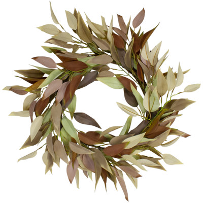 22" Buttery Neutral Fall Coloured Leaves Artificial Autumn Harvest Wreath - Unlit