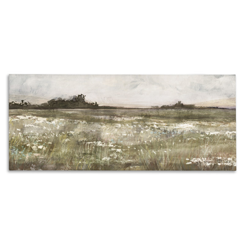 Green Landscape Canvas Wall Art with Wooden Frame, 48 x 20