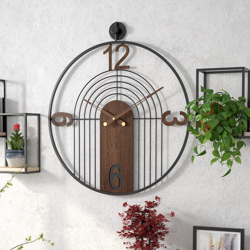 22" Walnut and Black Metal Silent Wall Clock