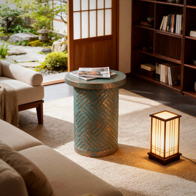 Tables de bout d'extérieur en ciment pour patio, table d'appoint de jardin, petite table d'appoint ronde moderne pour l'extérieur, tabouret de jardin en souche d'arbre pour l'intérieur et l'extérieur