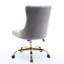 Chaise de bureau en velours gris avec base en métal doré, style bouton, pivotante et réglable, boutons tirés à la main, garniture décorative cloutée, coussin à haute résilience, structure triple élastique, revêtement rembourré pour le travail.