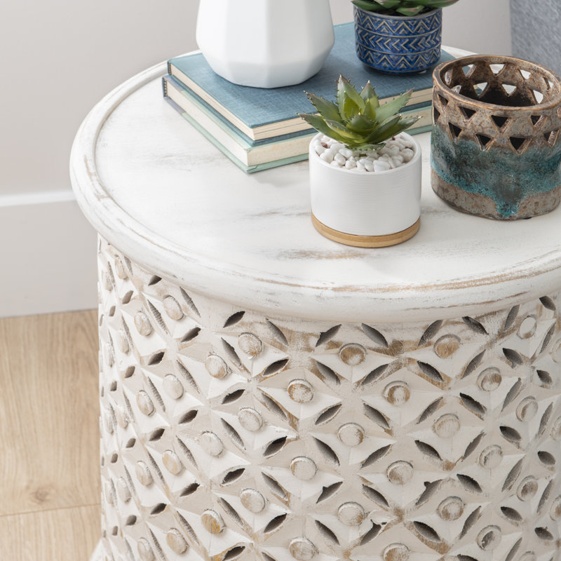 Table de bout cylindrique en bois massif Eakin, Blanc
