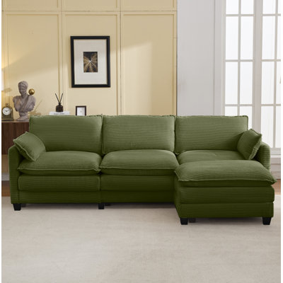 Corduroy 3-Seater L-Shaped Sectional Sofa With Movable Ottoman