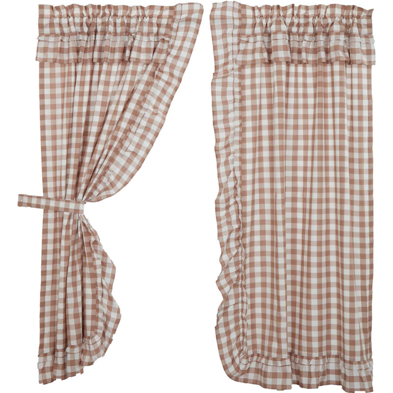  Annie Buffalo Check Ruffled 100% Cotton Gingham Room Darkening Rod Pocket Curtain Panels, Portabella, 36" W x 63" L