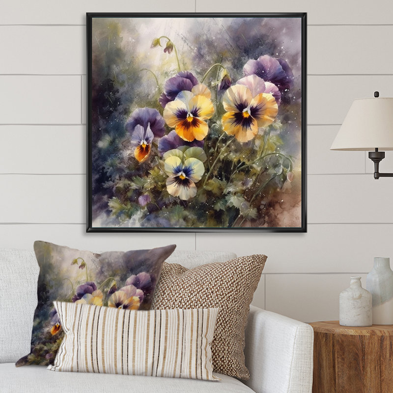 Pétunias en fleurs jaunes - impression, H 16 po x l 16 po x P 1 po, Cadre flottant noir