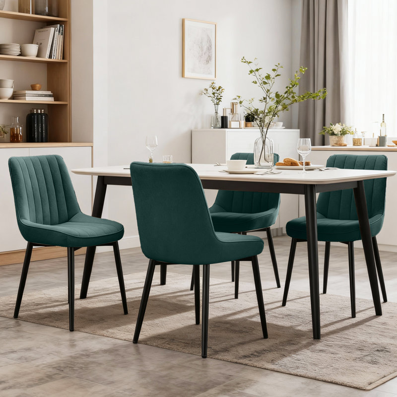 47.5cm H Fabric Upholstered Metal Upholstered Back Side Chair, Green