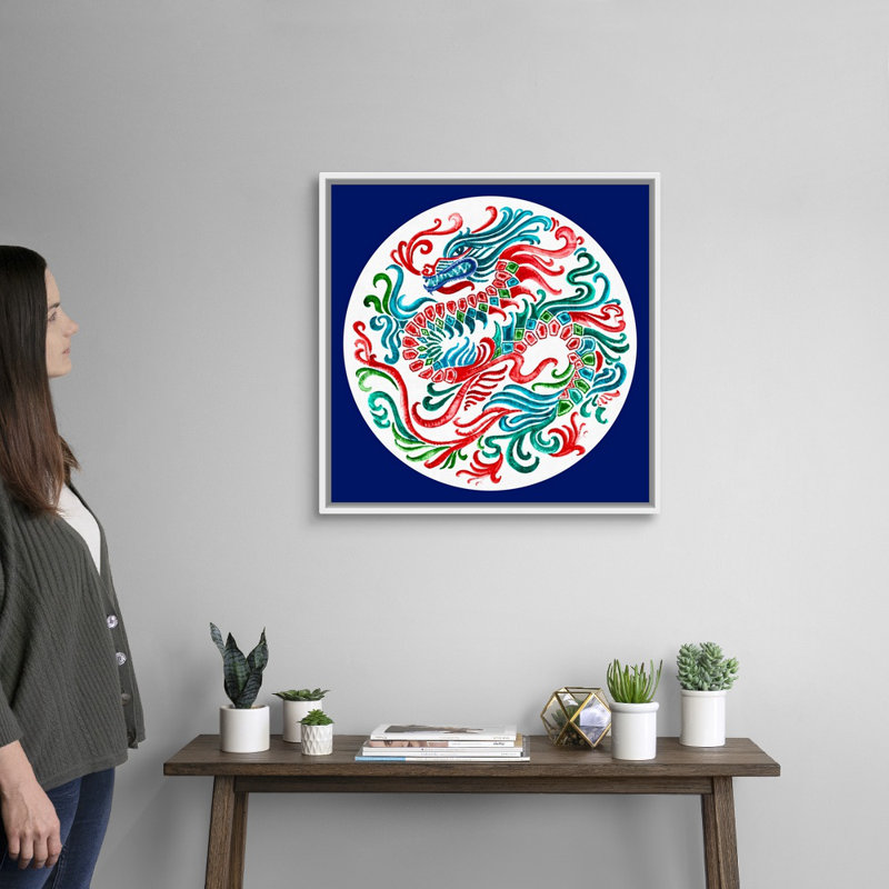 «Flying Dragon» par Eva Watts - reproduction d'art, H 26 po x l 26 po x P 1,75 po, Toile blanche encadrée